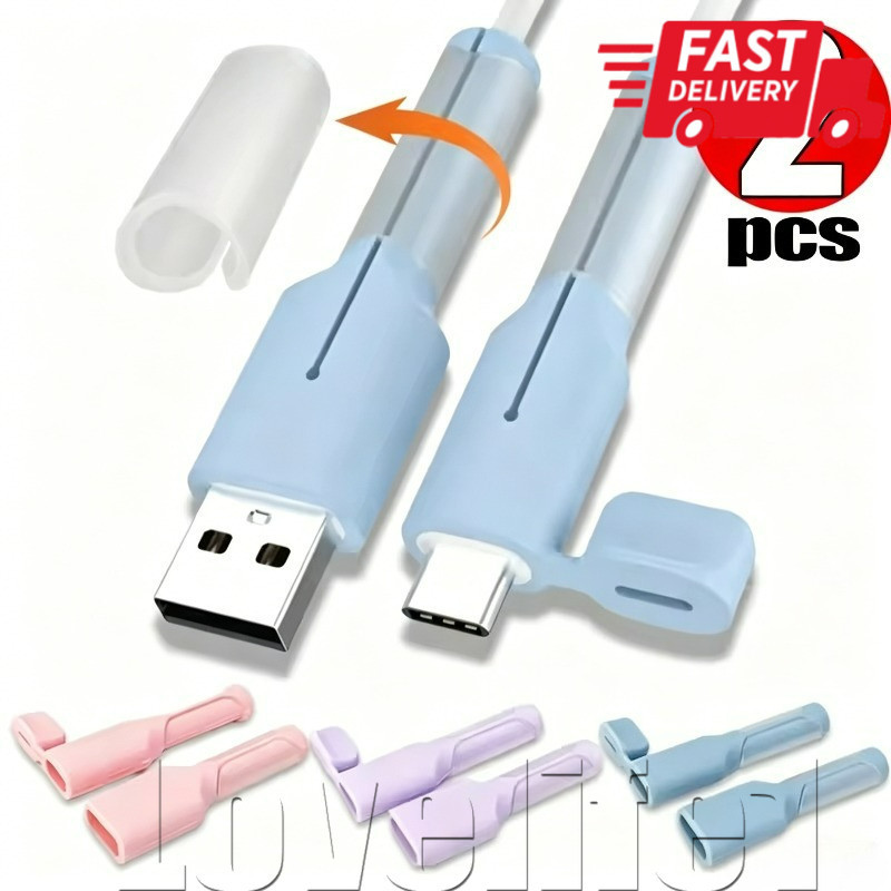 [Entrega Rápida] Protetor Enrolador De Cabo De Silicone-Para Carregamento Android Dual C-Manga Protetora Anti-Fratura-Ca
