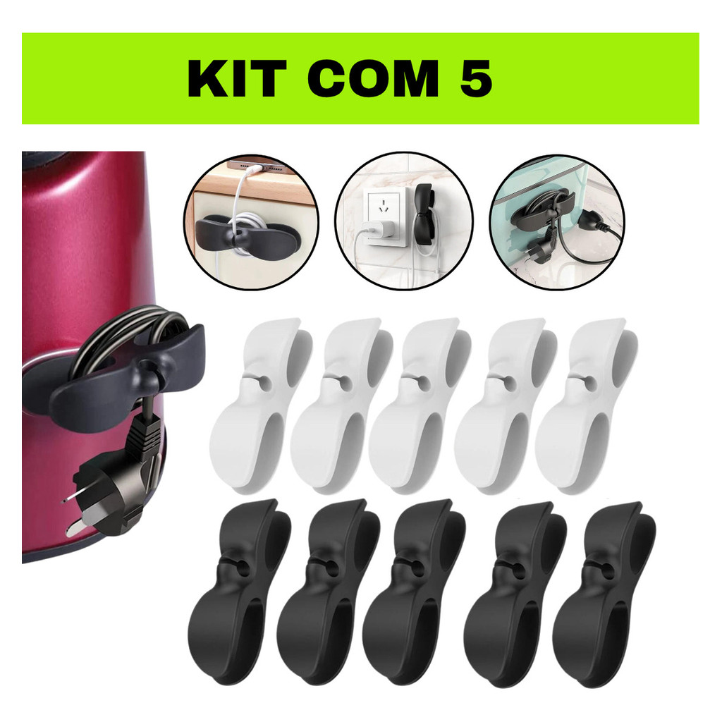 Kit Organizador de Cabos Adesivo Reforçado Dual Home Branco Fios