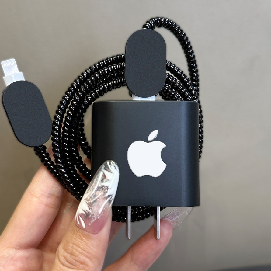 Capa Protetora Preta Fosca para Carregador Apple, Compatível com iPhone 20W, Resistente a Arranhões