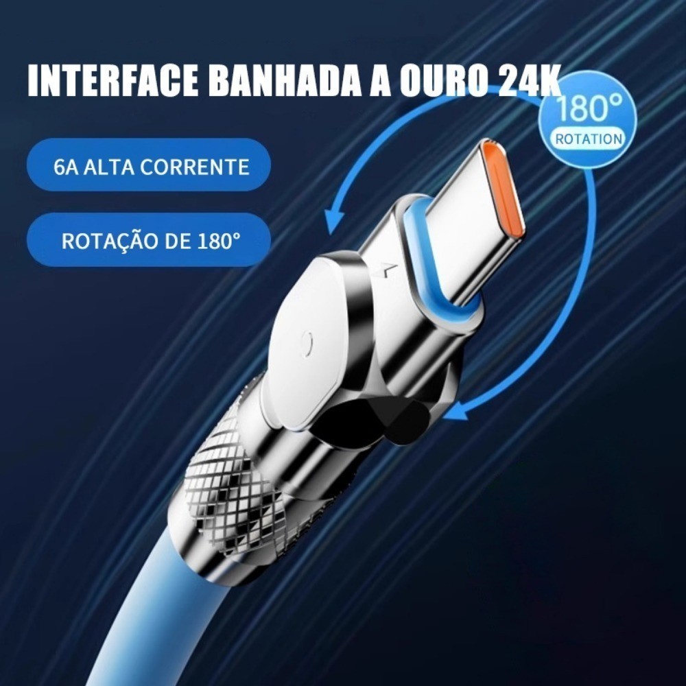 IOS/Tipo C/V8 Cabo de dados-Cabo de carregamento rápido com rotação de 360°, 240W, em silicone antiemaranhamento.