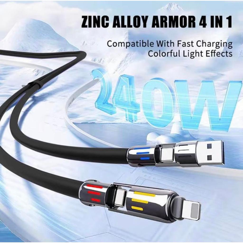 Carregador 240W com Carregamento Rápido | Cabo USB-C 4 em 1 Silicone Durável
