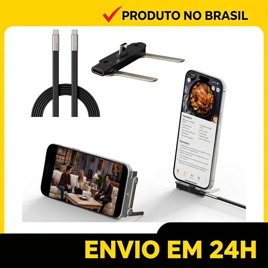 Cabo USB-C 240W Silicone Flexível Suporte Desmontável Multiuso Compatível Com Diversos Aparelhos