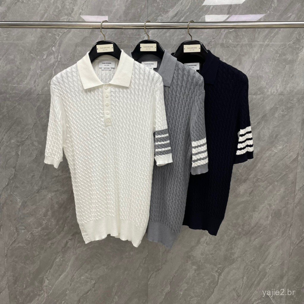 BYGJ  Short-sleeved knitted cable knit four-bar design POLO Men's and women's couple's matching summer new short-sleeve