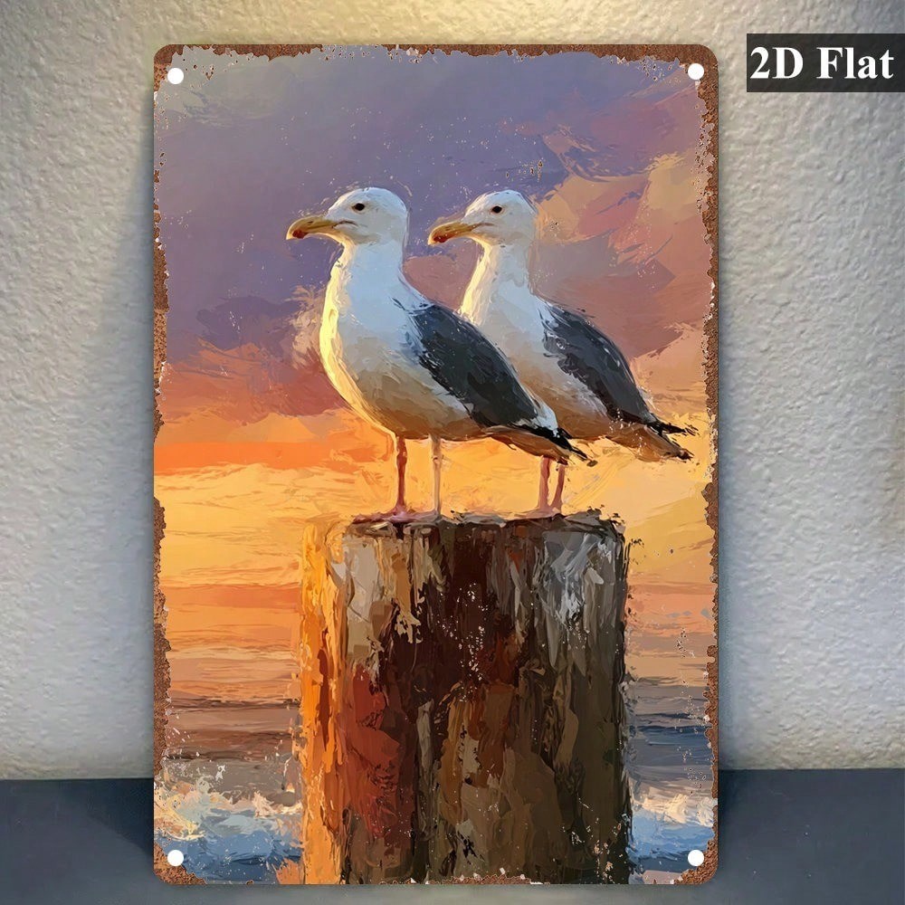 CIFbuy Vintage Seagull Metal Sign 2D Flat Coastal Wall Art Rústico Decoração Náutica Pôr Do Sol Ondas Driftwood Beach Ho