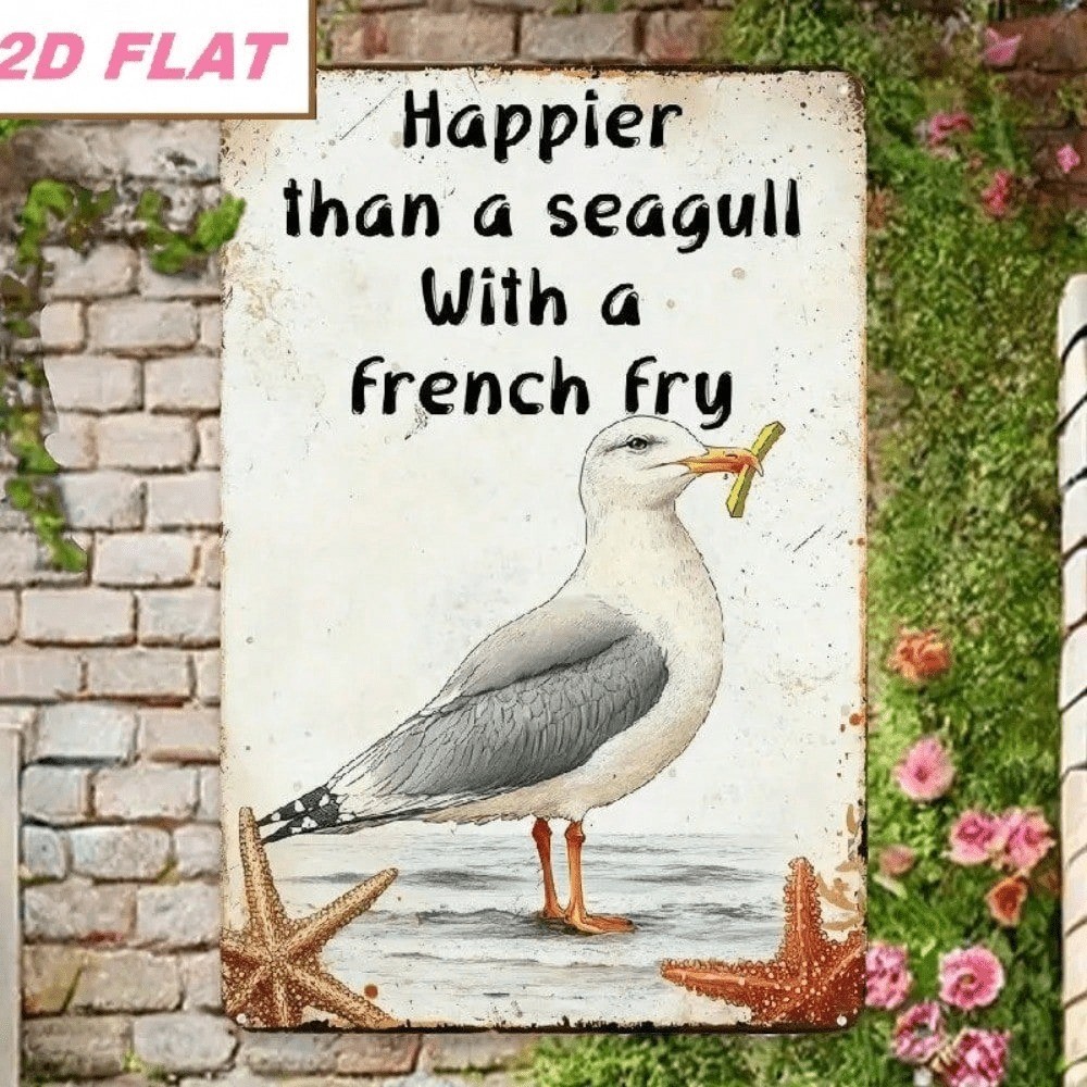 CIFbuy Seagull Fry Metal Sign Arte De Parede De Praia Costeira