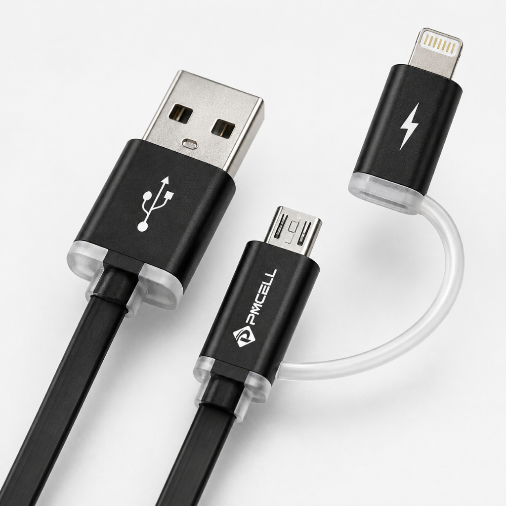 Cabo de Dados e Carga 2 em 1 PMCELL CB-31 Silicone Reforçado Para iPhone e Android