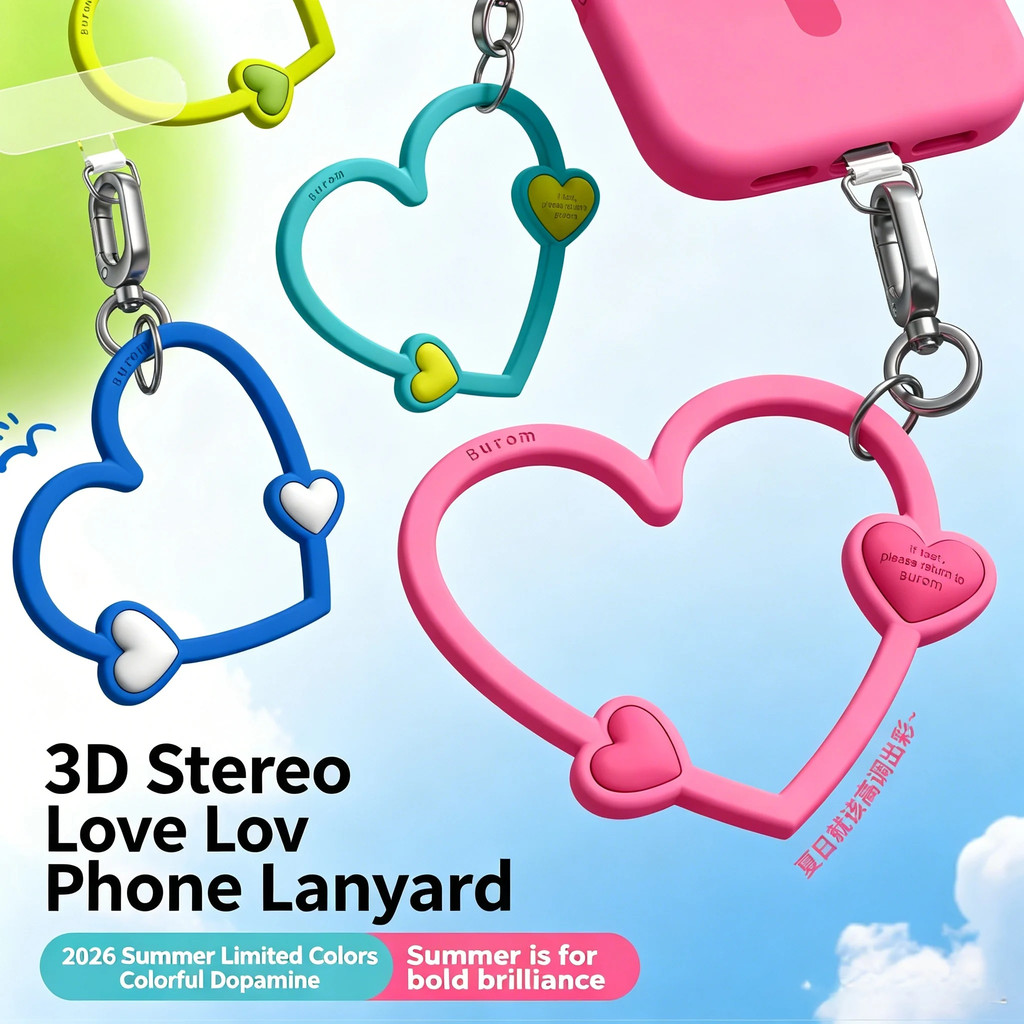 Cordão De Telefone De Silicone Em Forma De Amor , Alça De Pulso Elástica Super Para iPhone E Android , Chaveiro Mãos-Liv