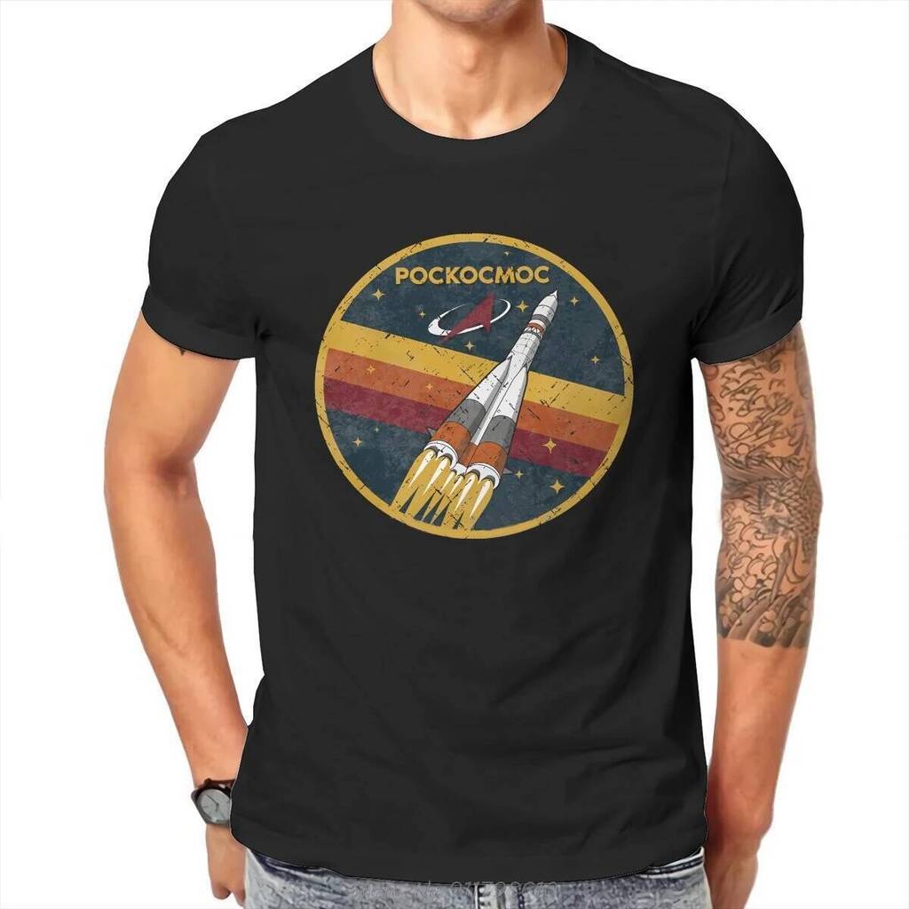 Roscosmos Vintage Emblem Newest T-shirt Russian USSR CCCP Men Harajuku Pure Cotton Tops T Shirt Fashion O-neck Tshirt Te