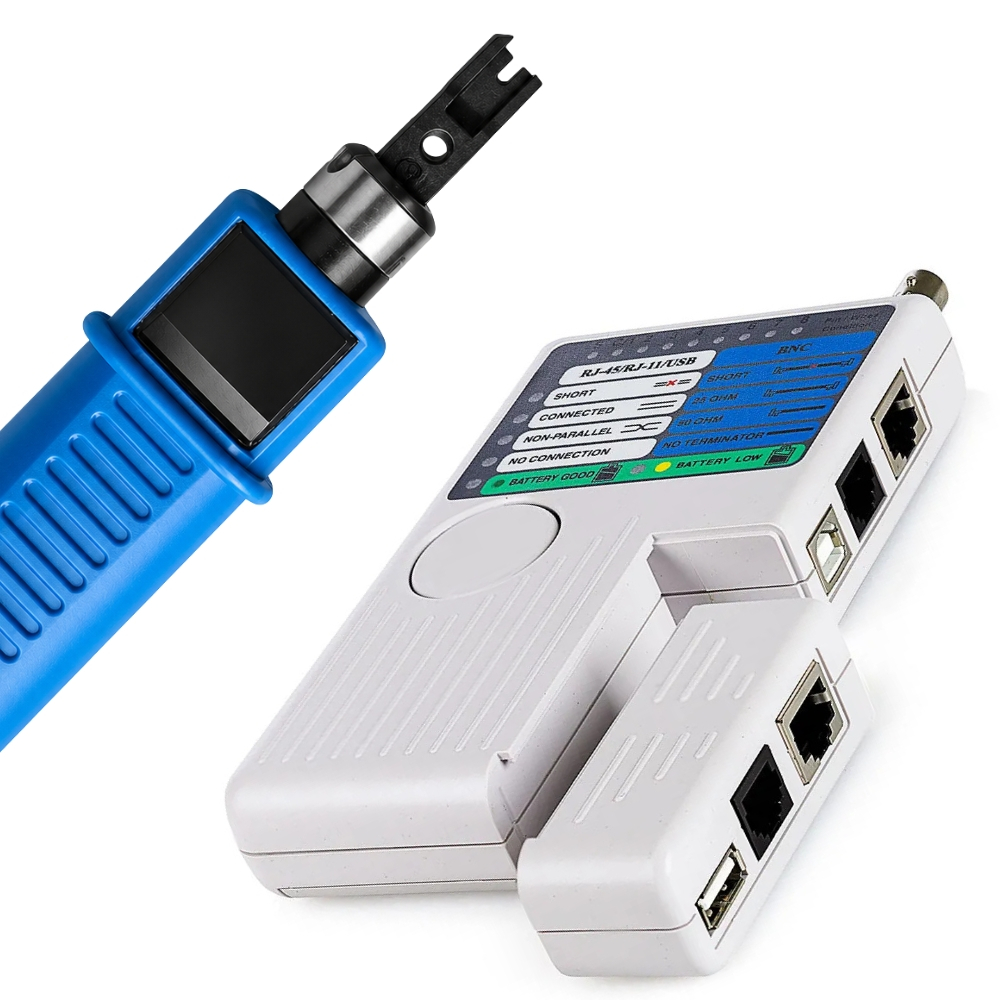Teste De Cabo De Rede Rj45 Rj11 Testador Bnc Usb + Punch Down