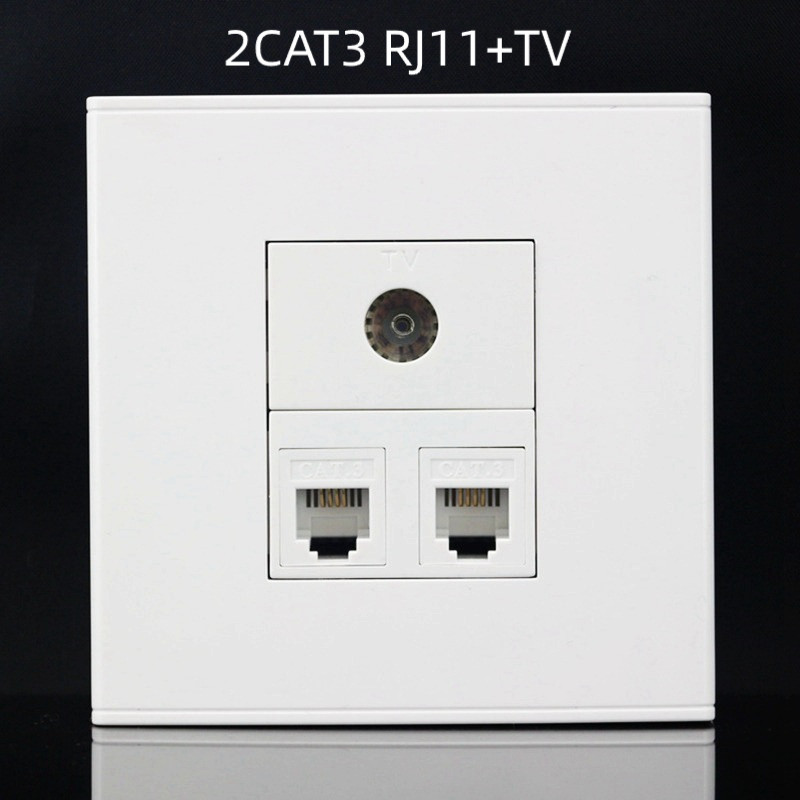 86 Tipo Placa Facial De Parede 2 Portas CAT3 RJ11 Telefone Punch-Down + TV F-Conector Coaxial Tomada Painel Branco