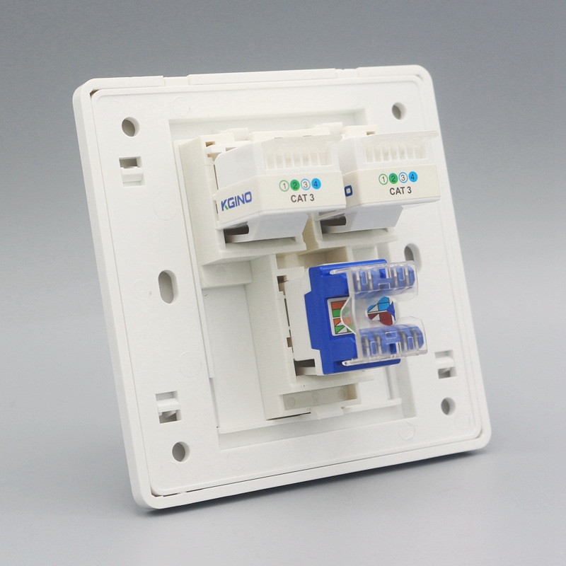 86 Tipo Placa Facial De Parede 2 CAT3 RJ11 Telefone Punch-Down + CAT6 RJ45 LAN Módulo Keystone Tomada Painel Branco