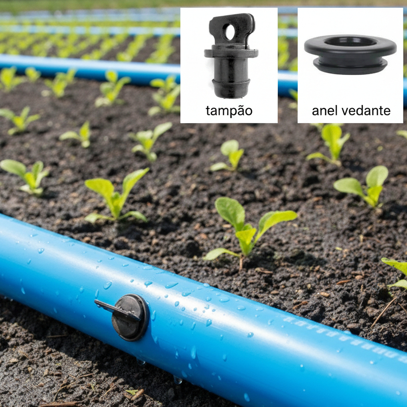 Tampão Conector e Anel Vedante Chula 16 mm Para Cano Irrigação Kit 40 Unidades