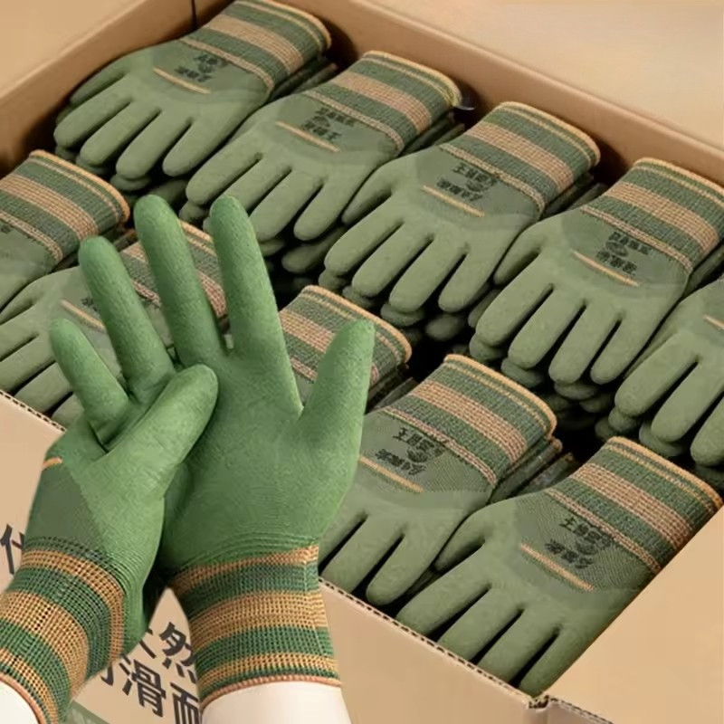 5-1Pairs Luvas De Trabalho Revestidas De Látex – Com Dedos Inteiros Antiderrapantes Respiráveis , Resistentes Ao Desgast
