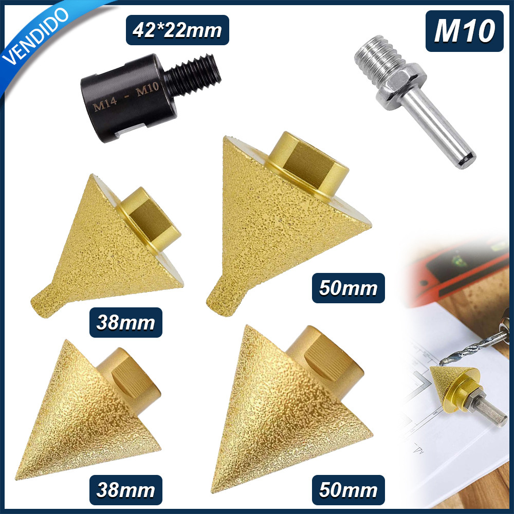 Conjunto de 5 brocas de diamante para escarear Angle Grinder Brocas cónicas com barra de ligação Adaptador M14 para M10