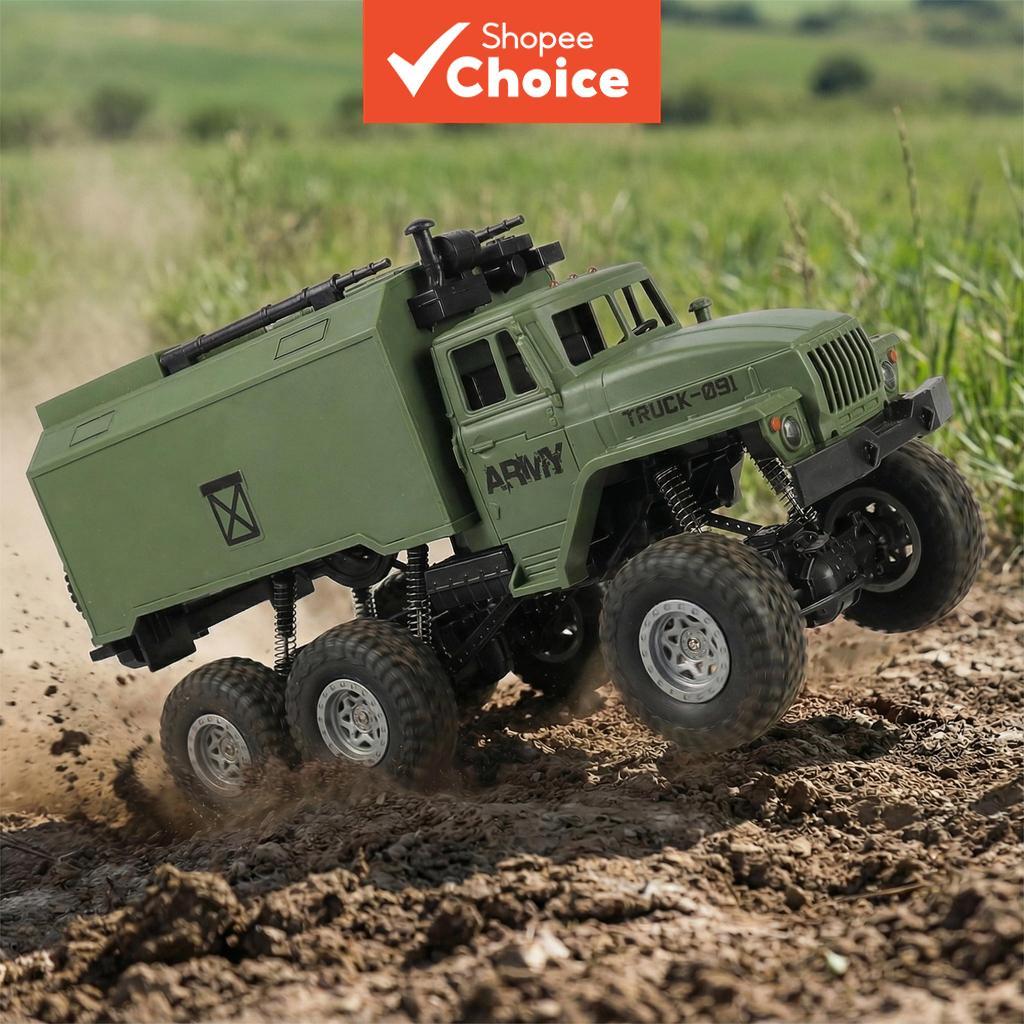 Caminhão Militar RC 1:16, Carro de Brinquedo 6x6 Off-Road, Crawler de Controle Remoto 2.4GHz para Meninos, Veículo de