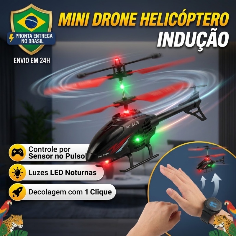 Mini Drone Helicóptero Indução Infantil Controle por Gestos Relógio com Luz LED USB Brinquedo Voador Envio 24h