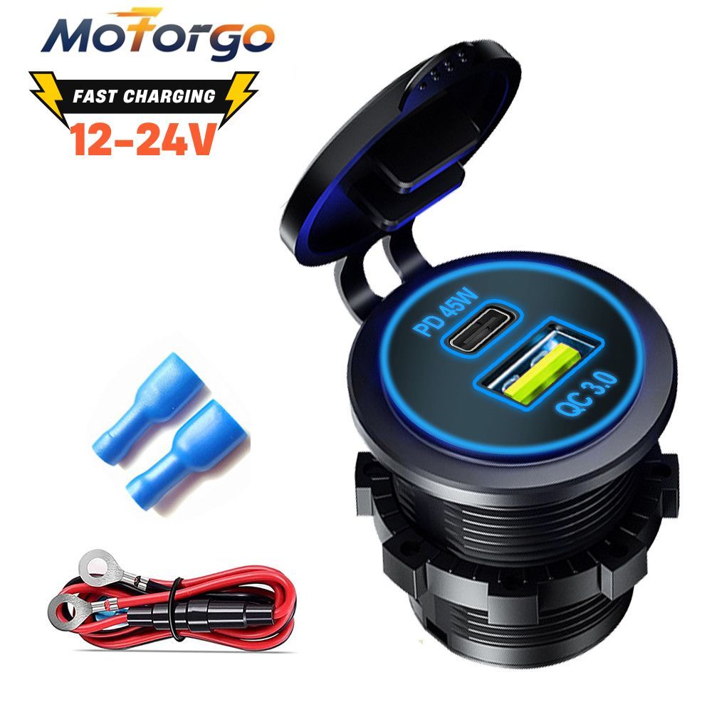 60W Tomada De Carregador De Carro PD3.0 & QC3.0 Portas USB C Duplas Carregamento Rápido À Prova Dwaterproof Água 12V/24V