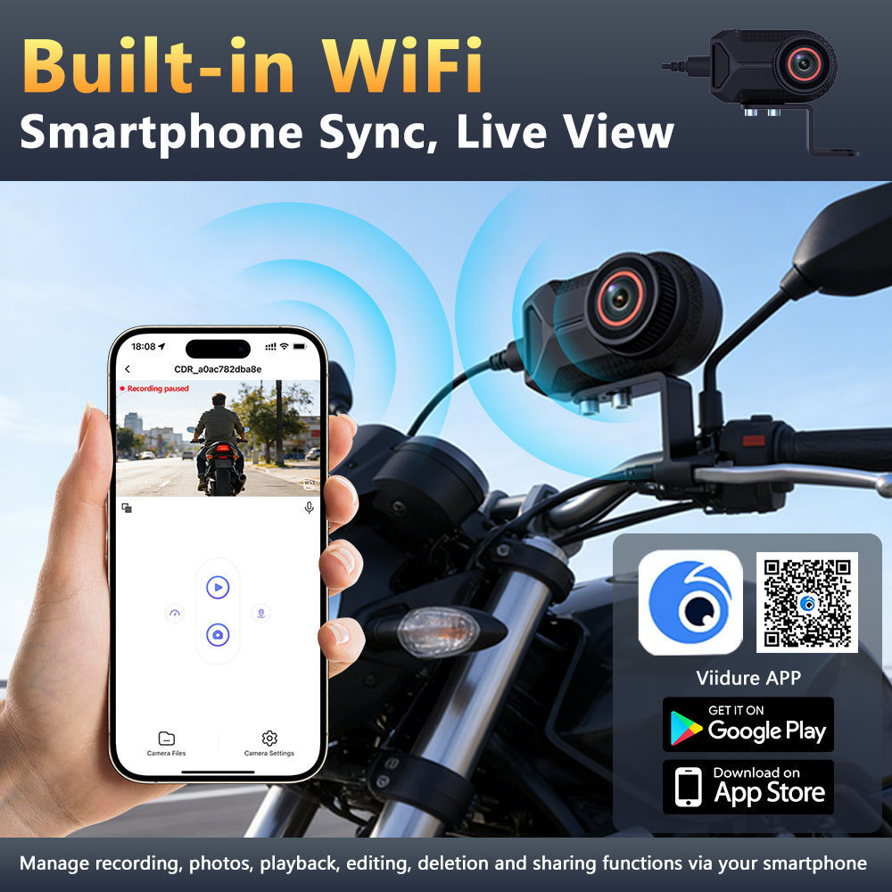 [wifi disponível APP] Motocicleta HD 2K/veículo elétrico/câmera de ciclismo com visão noturna de baixa luz, gravador de