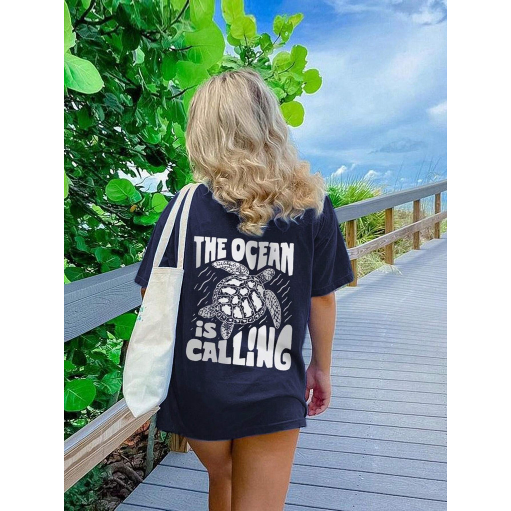 Camiseta the ocean is calling Unissex Praia Verão Ajude as Tartarugas Envio Rápido