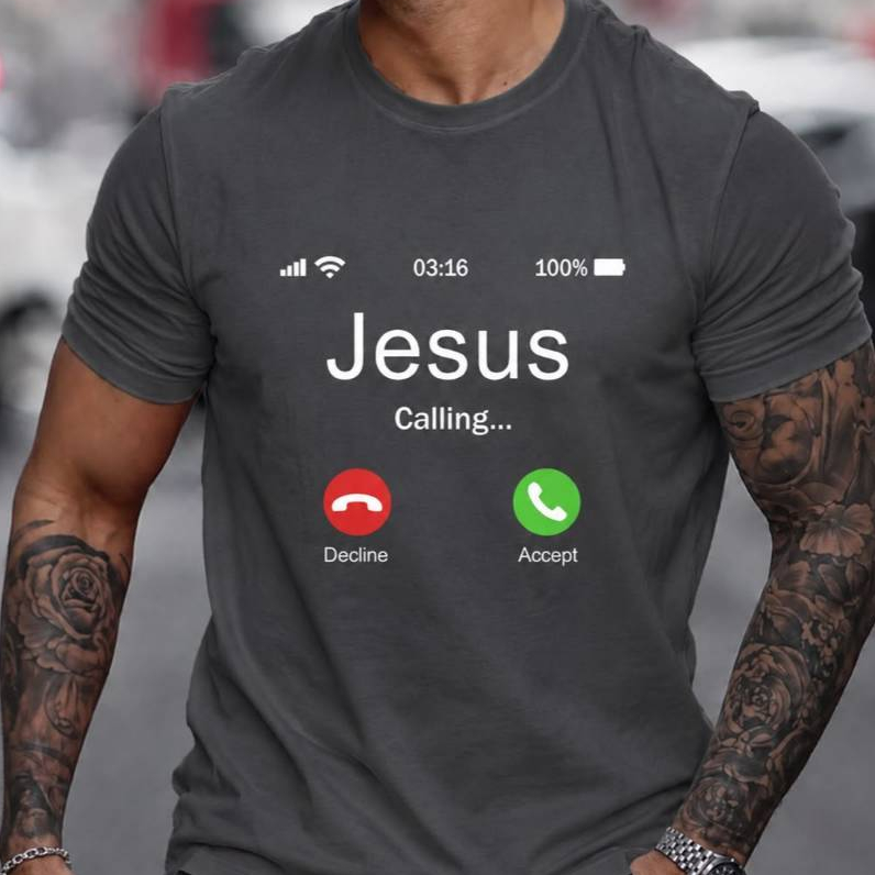 Camiseta Masculina Jesus Calling Estampa Cristã Inspiradora Dry Fit  Poliéster Fé e Estilo