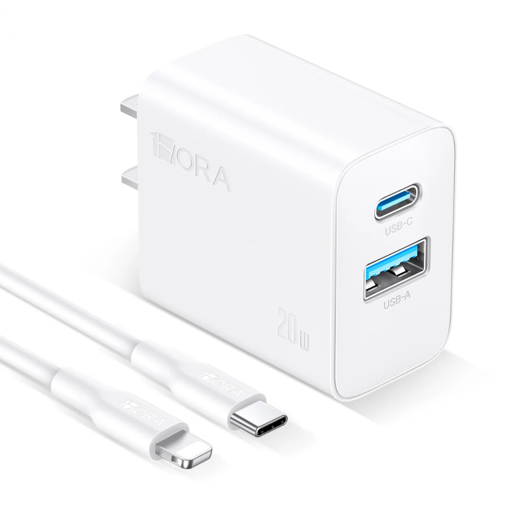 Carregador Rápido 20W com Portas USB-C e USB-A e Cabo Lightning - Plug Americano