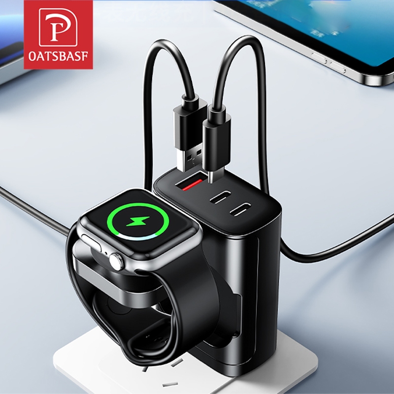 OATSBASF Portátil 4 Em 1 QC3.0 Adaptador De Carregador Rápido Multiportas Plugue De Carregamento Para Relógio IWatch Sam