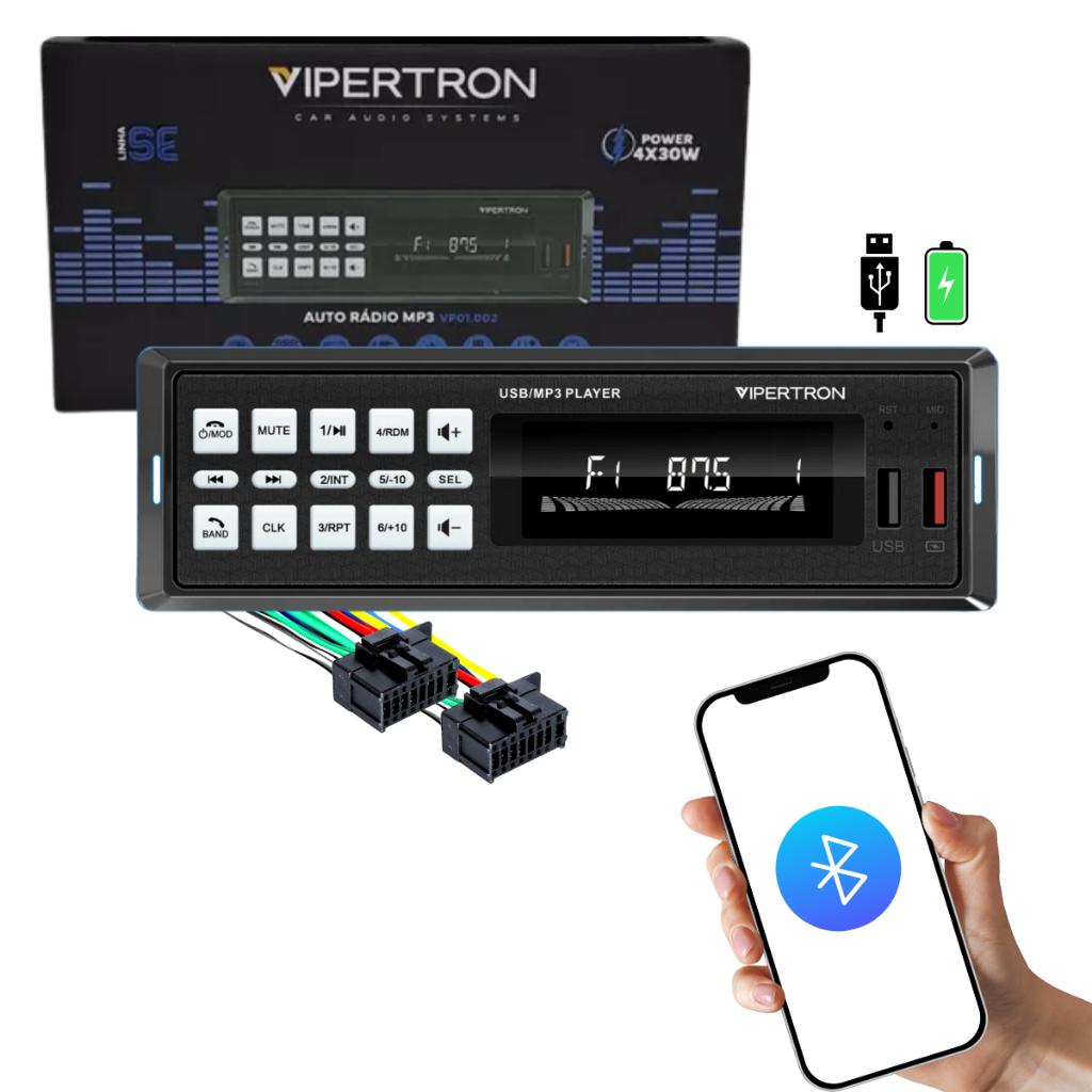 Rádio FM/MP3 Bluetooth 4 RCA 30X4 USB 2.0 Carregador LCD Controle via App