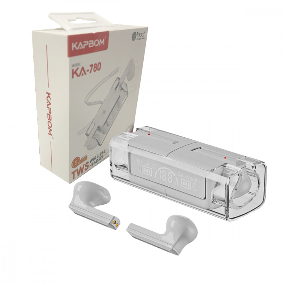 Fone de Ouvido Intra Auricular Bluetooth com Case de Carregamento Transparente Kapbom KA-780