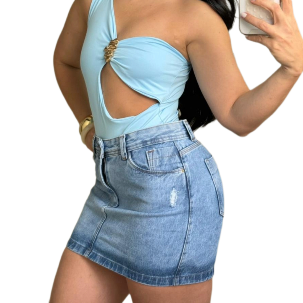 Mini Saia Jeans Feminina Curta Cintura Alta 100% Algodão – Modelagem Premium que Empina o Bumbum, Estilo Casual Moderno