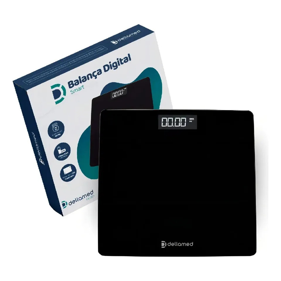 Balança Digital Corporal Smart Dellamed até 180kg Display LED Vidro Temperado