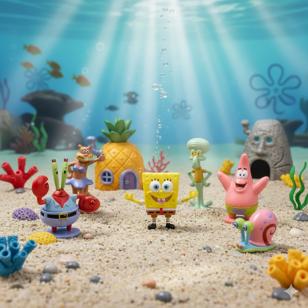 Kit Bob Esponja e sua turma enfeite de aquário Toys Mini 6 peças Miniatura