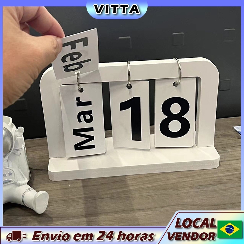 VITTA Flip calendário simples casa estudo dormitório Desktop calendário de mesa de madeira calendário perpétuo foto ader
