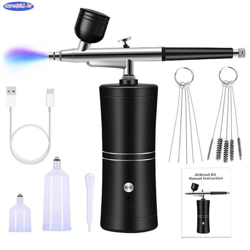 Kit De Pincel AirBrush Com Compressor Conjunto Sem Fio Recarregável De Alta Pressão Para Pintura De Maquiagem De Arte Fácil Instalação De Usar
