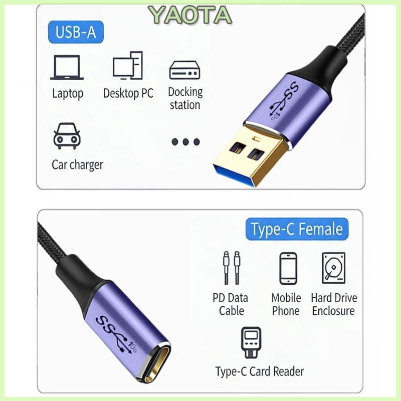 Yao Liga Alumínio USB 3.0 A Para Tipo C Fêmea Adaptador Suporta Transferência 10Gbps Eletrônic