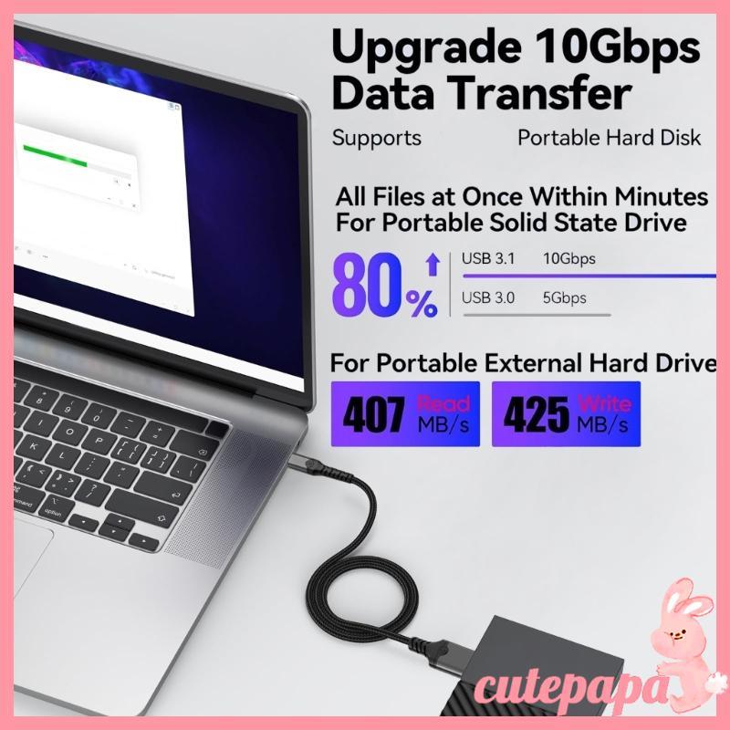 cutepa USB C Para Armazenamento Externo 3 1 MicroB 10Gbps Design Transferência Camada Externa Têxti