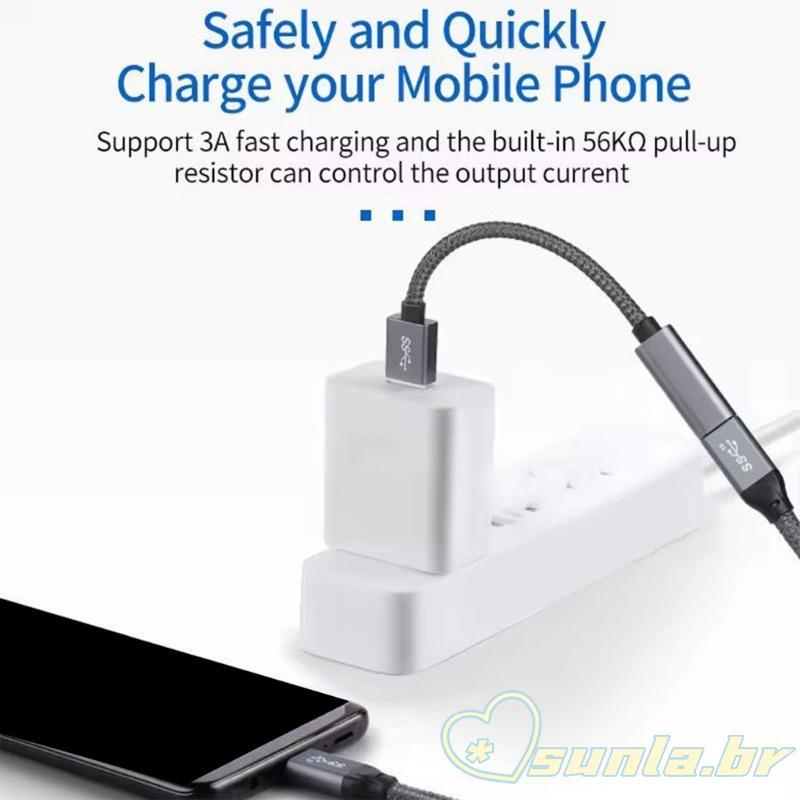SUNL Alumínio USB A 3 1 Para C Conversor 10Gbps Sincronização Velocidade Rápida Carregamento Rápido