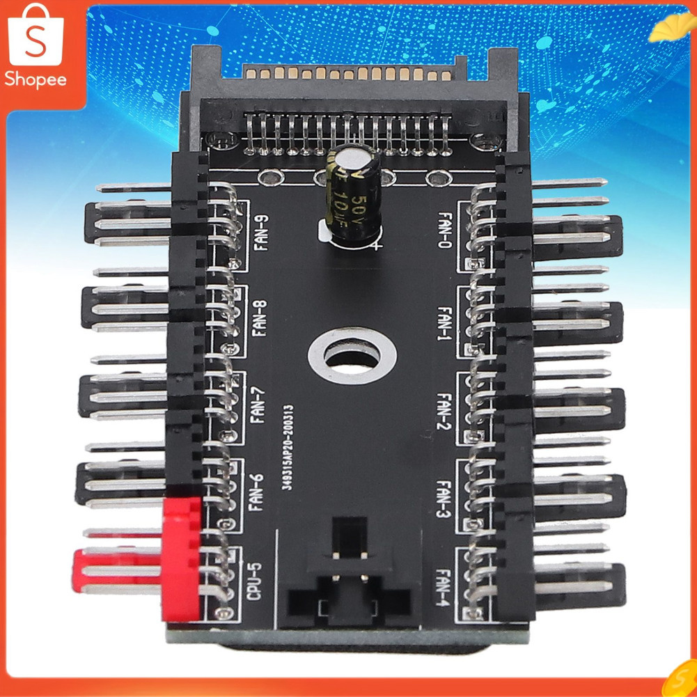 Hub de ventilador de interface SATA controlador de velocidade de 10 vias 4 pinos acessórios para computador 12V