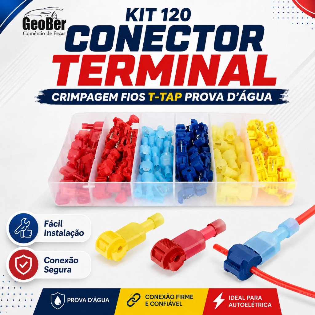 KIT 120 CONECTOR TERMINAL CRIMPAGEM FIOS T-TAP PROVA D´AGUA