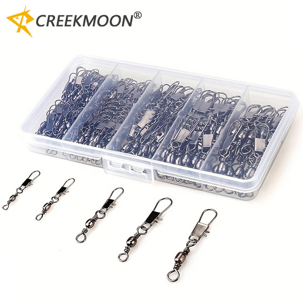 Creekmoon 100Pcs/Lot 4 # 6 8 10 12 Swivels Mix Fishing Connector Snap Pino De Pesca Conectores De Anzol Giratórios