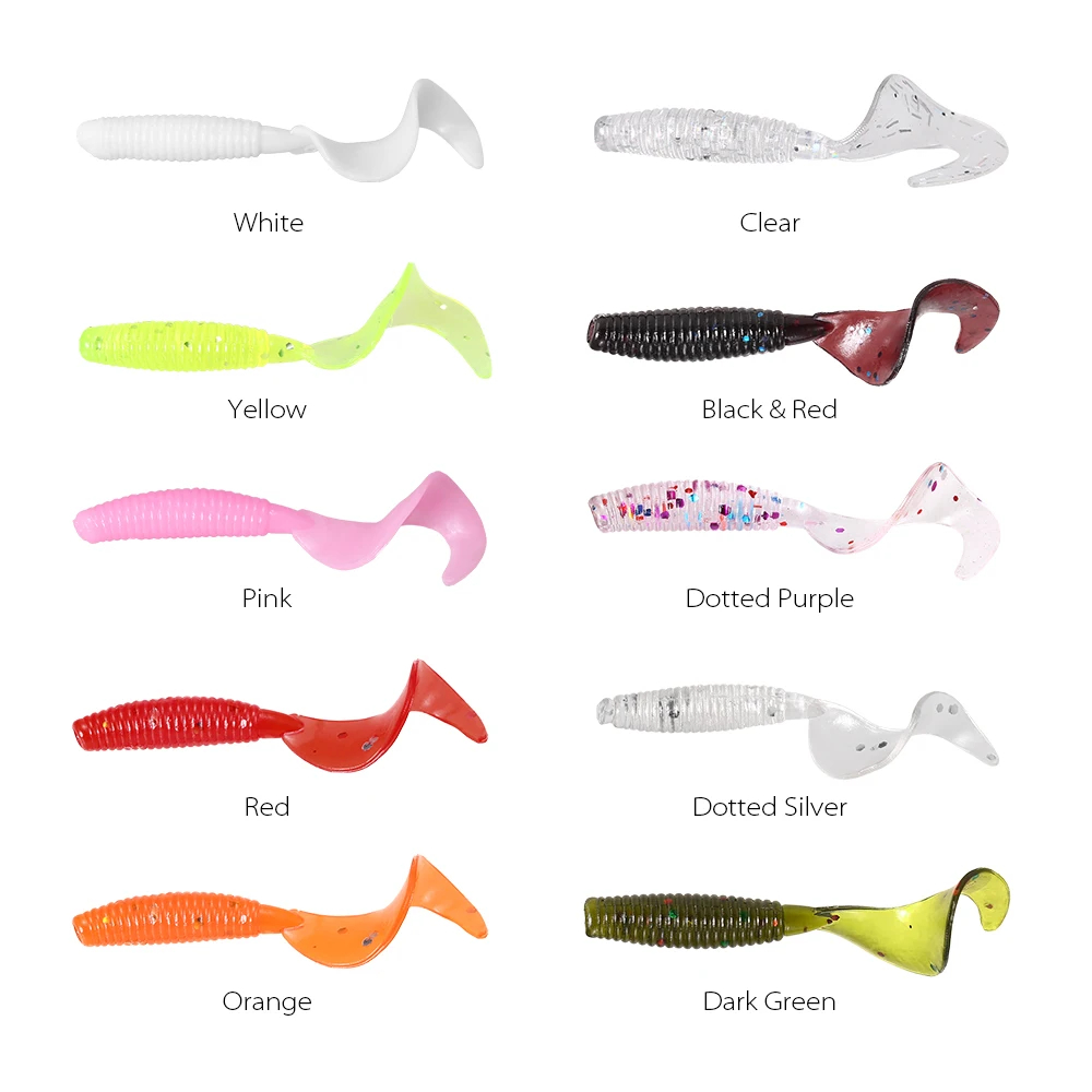 100Pcs/lot Iscas De Pesca 40mm0.4g Wobblers Carpa Isca Macia De Natação Minhocas Encaracoladas Artificial De Silicone