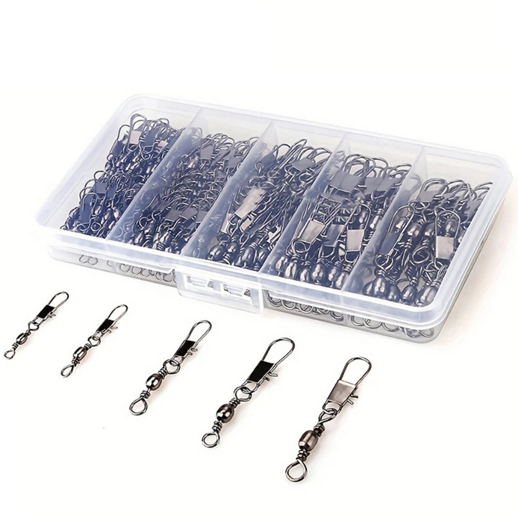 100Pcs/Lot 4 # 6 8 10 12 Swivels Mix Fishing Connector Snap Pino De Pesca Conectores De Anzol Giratórios