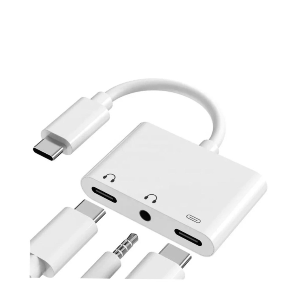 Adaptador OTG Tipo-C para 2 Tipo-C Áudio e Carregador Fast Charge 2.1A Hub Conector Carrega e Ouve Música Simultâneo