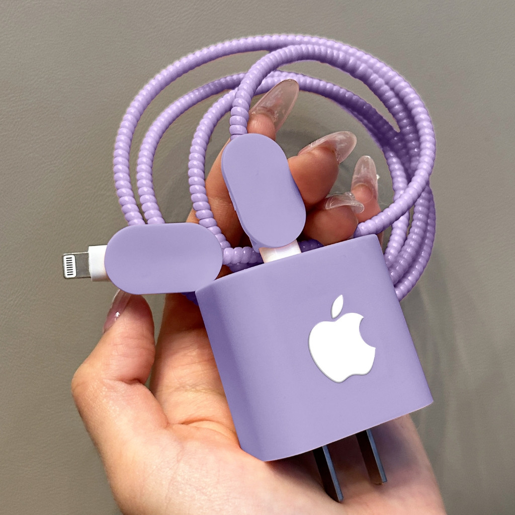 Roxo suave adequado para Apple 20W carregador capa protetora corda de enrolamento quebrado estender a vida