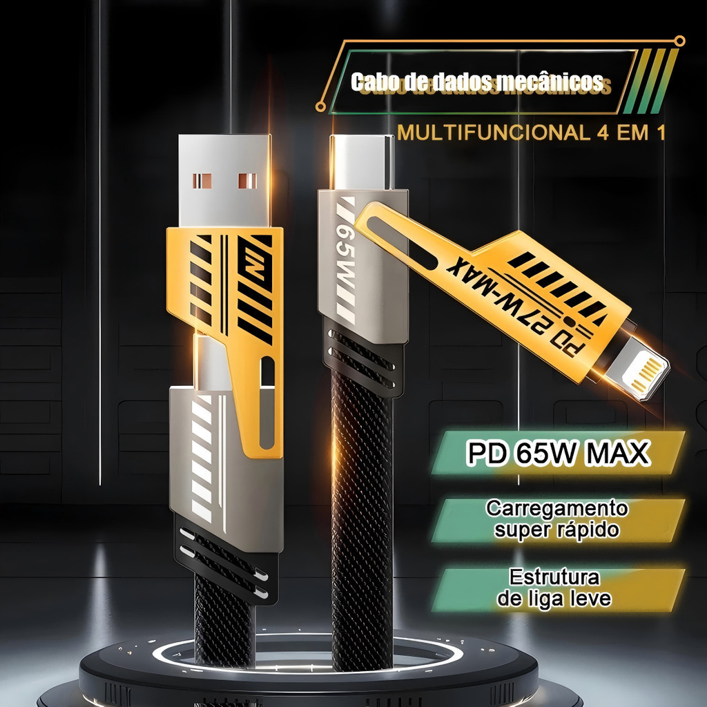 Cabo Carregamento Rápido 4 em 1 TURBO 65W/27W adequado para iPhone Samsung Xiaomi 1 metro