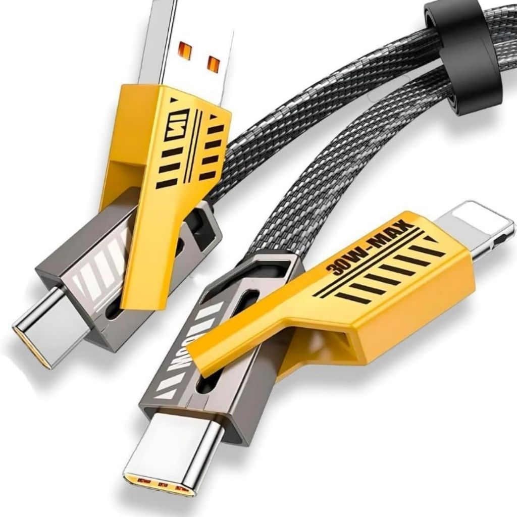 Cabo Turbo Tipo C USB 4 em 1 Turbo 65W/PD 27W iPhone Xiaomi Samsung Cabeça Metal Revestida de Nylon
