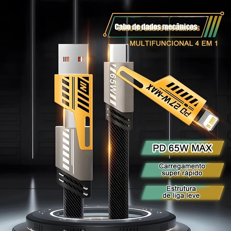 KIT Cabo De Dados De Carregamento Rápido 4 em 1 TURBO 65W/PD 27W adequado para iPhone Samsung Xiaomi