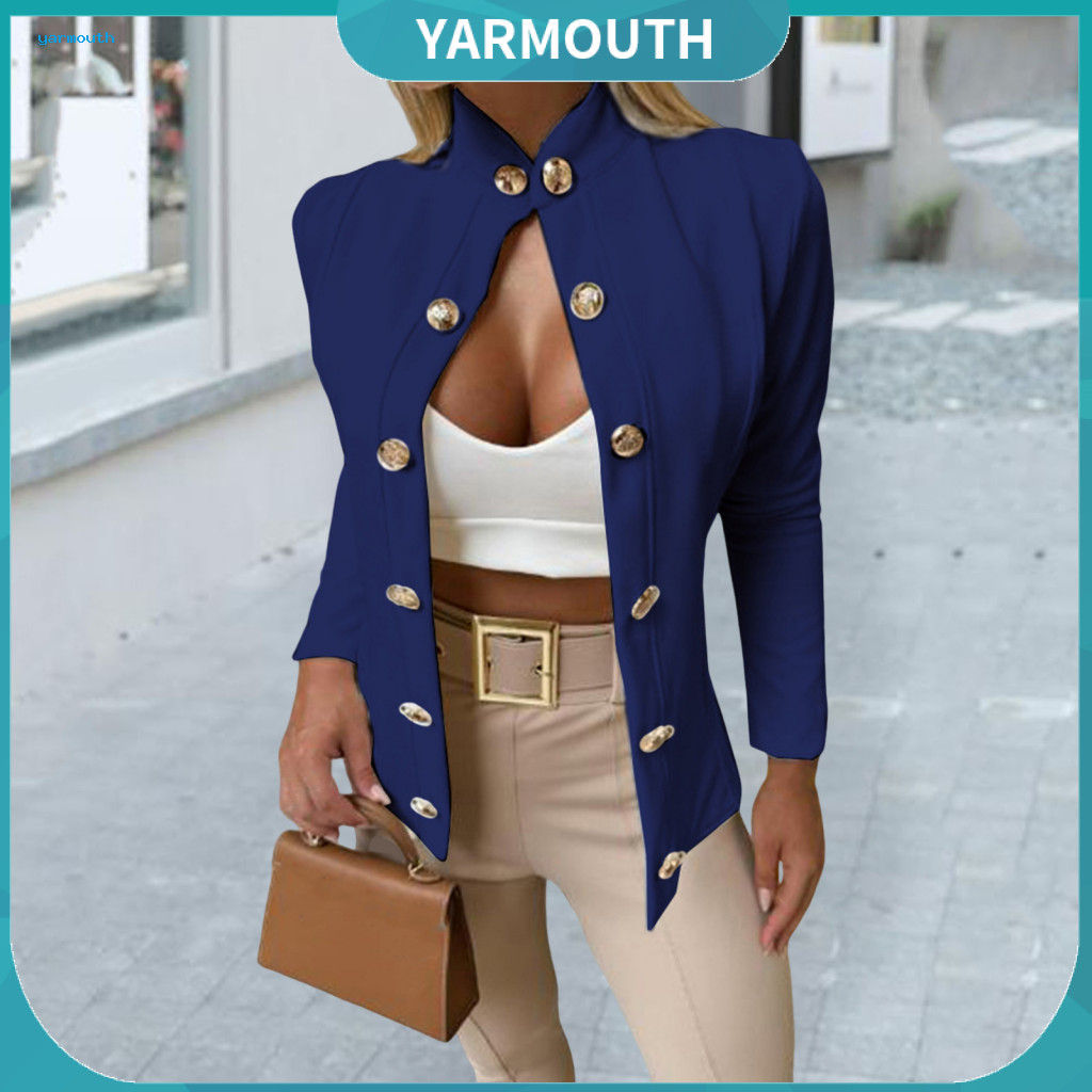 Stand-up Collar Suit Coat Women Business Women’s Slim Fit Double Breasted Jacket Stand Blazer Long Sleeve Solid Color