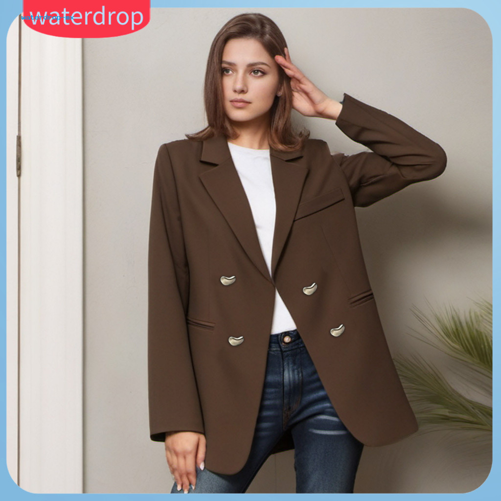 Women’s Casual Double Breasted Blazer Jacket Loose Fit Long Sleeve Suit Coat Office Lady Lapel Outwear Solid Color Bas