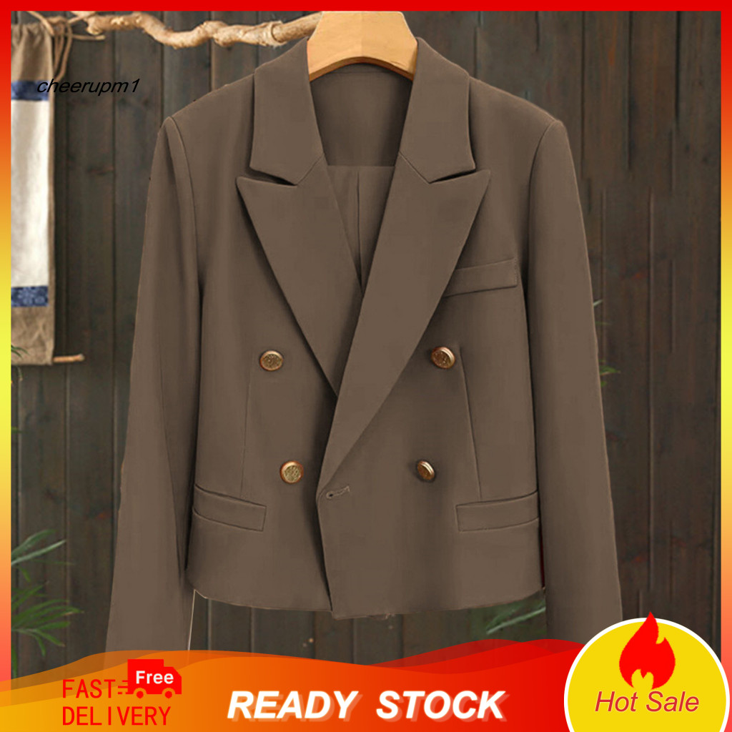 Women Suit Coat Soft Women’s Formal Business – Loose Fit Double-breasted Turn-down Collar Long Sleeve Office Blazer