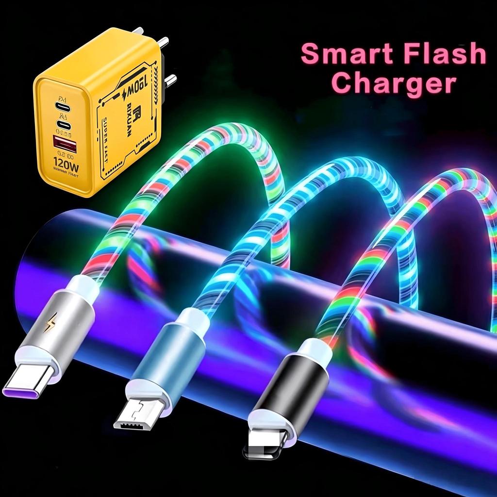 3 Em 1 LED Streamer Glow Cabo De Carregamento Rápido Neon Car Atmosphere Cord